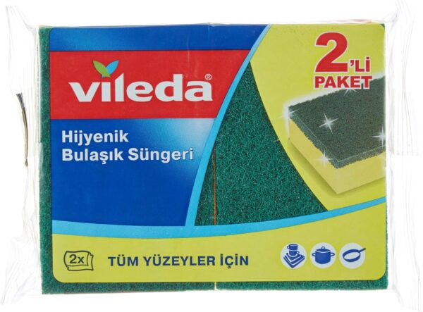 Vileda Düz Hijyenik Bulaşık Süngeri 2'li Paket Yeşil